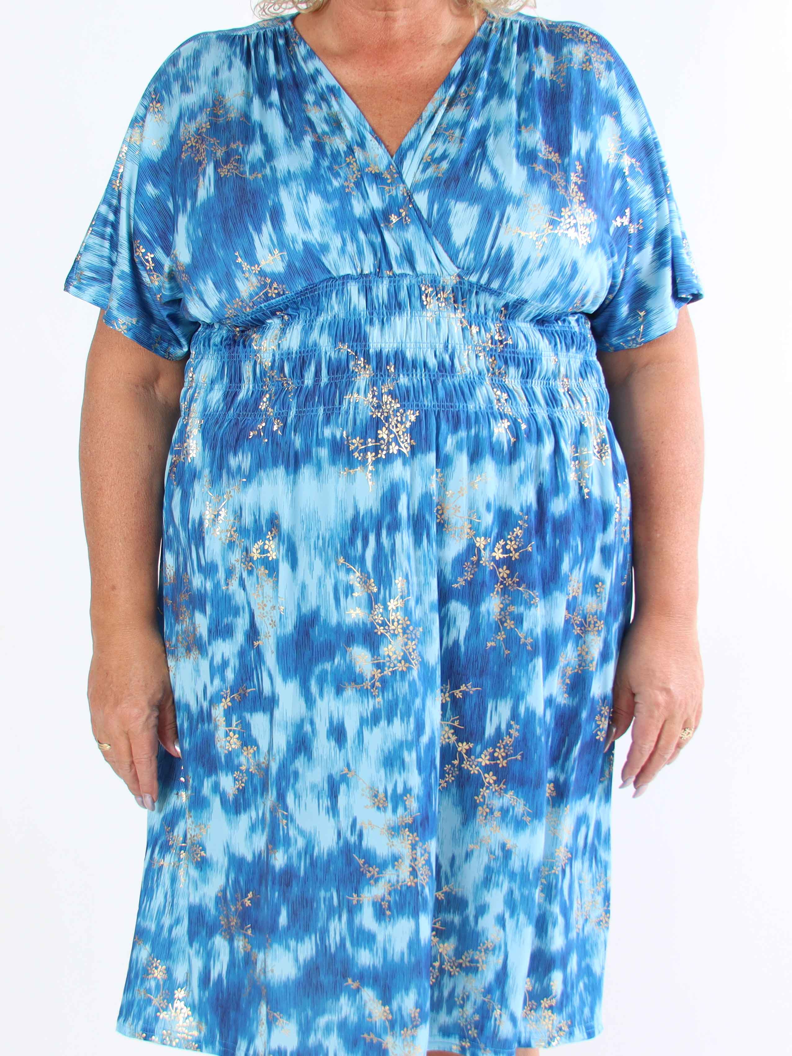 Pams Art Short - Plus size elastisk kjole med guld blomster